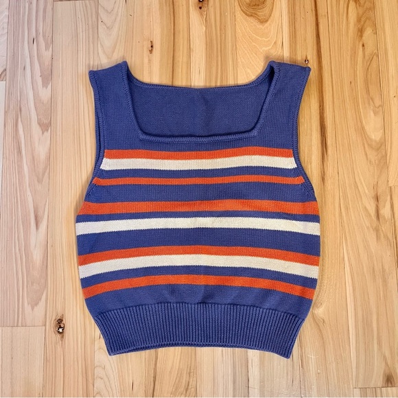 Princess Highway Size Small blue and orange striped knit sweater vest - Picture 2 of 4